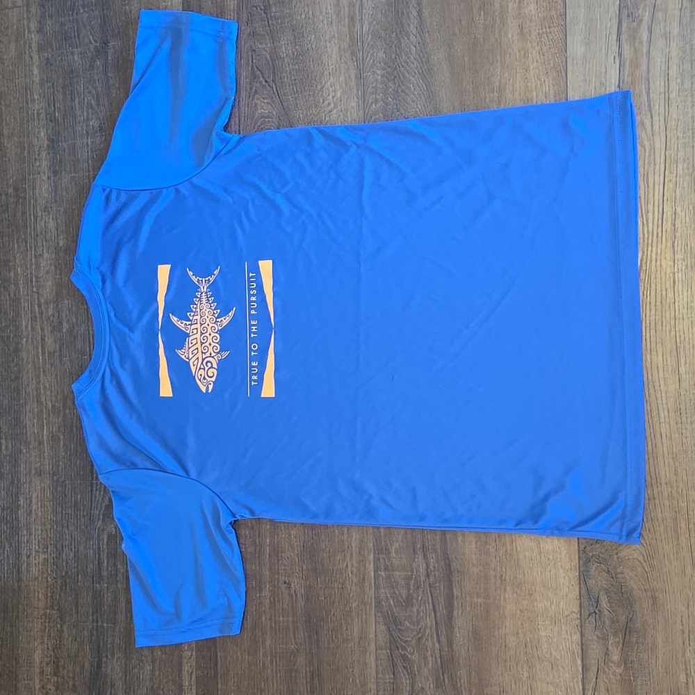 Columbia dry fit tee, EUC, royal blue with orange detail